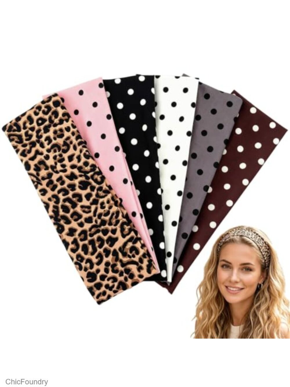 6 Pack Cotton Stretchy Headbands for Women, Cute Polka Dot Hair Accessories